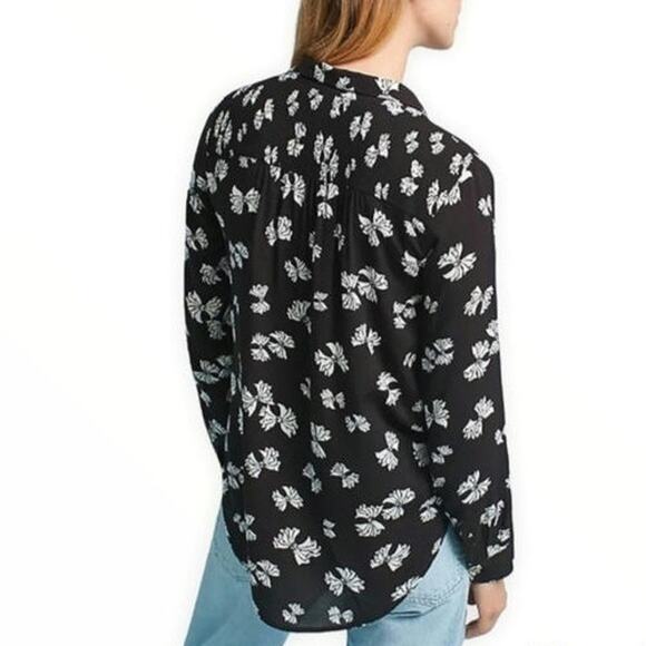 Anthropologie Maeve Black White Bow Print Shirt Long Sleeve Feminine Blouse 4 - Picture 7 of 16